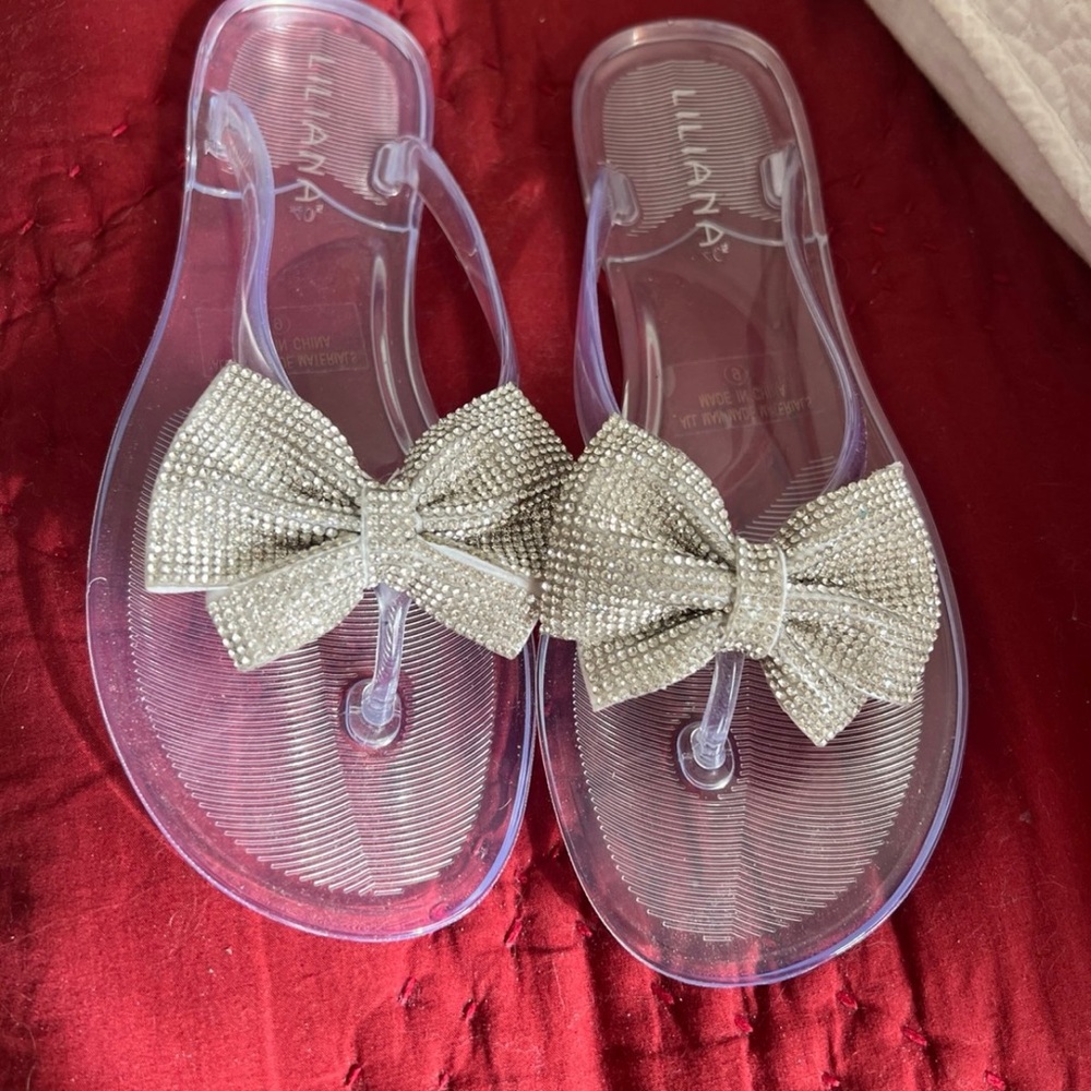 Liliana Clear Jelly Sandals with Silver Crystal Bow